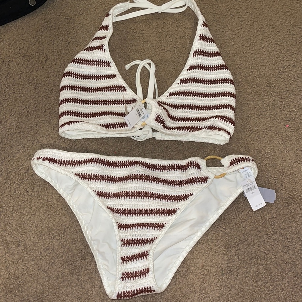 bikini and bottom white and maroon striped